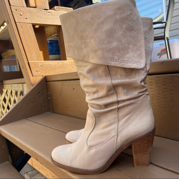 Sixty Seven women cream leather made in Spain slouchy heeled boots. Size 40. Use - Picture 2 of 11